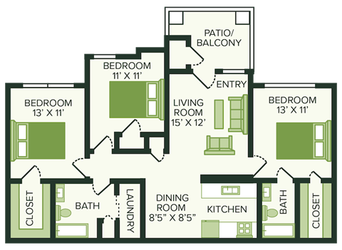 three bedroom floor plan at village woods